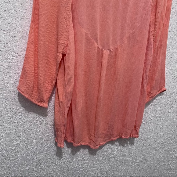 J Roberts Pink Embroidered Boho Brushed Cotton Peasant Keyhole Top Womens Size M - Picture 5 of 10